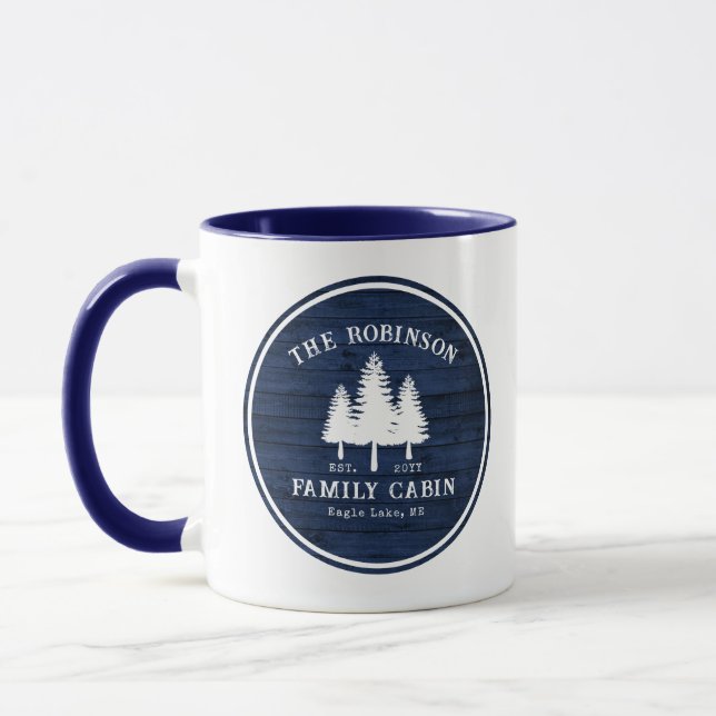 Rustikale Landfamilienhäuser Bäume Blauer Holzstil Tasse (Links)