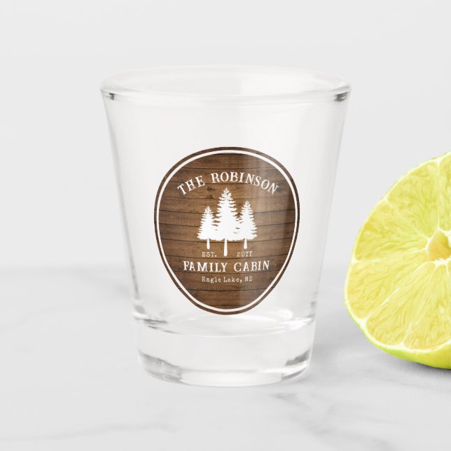 Rustikale Landfamilienhäuser Baumkronen Holzpflast Schnapsglas (Vorderseite)