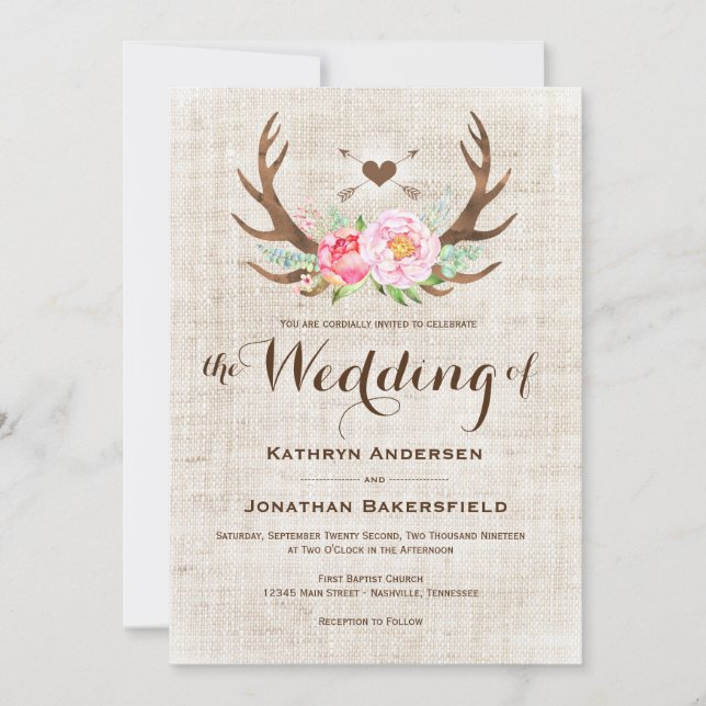 Rustikale Landflorenkünstler Hochzeitseinladungen Einladung (Vorderseite)