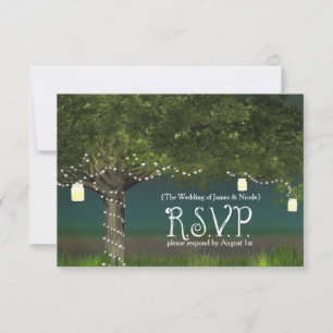 Rustikale Landhaus-Baum- und Lichterketten-RSVP-Ka Einladung