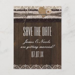 Rustikale Landhochzeit mit Jute und Holz Postkarte
