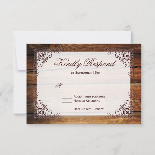 Rustikale Landholz-Rahmen Hochzeit RSVP-Karten RSVP Karte (Vorderseite)