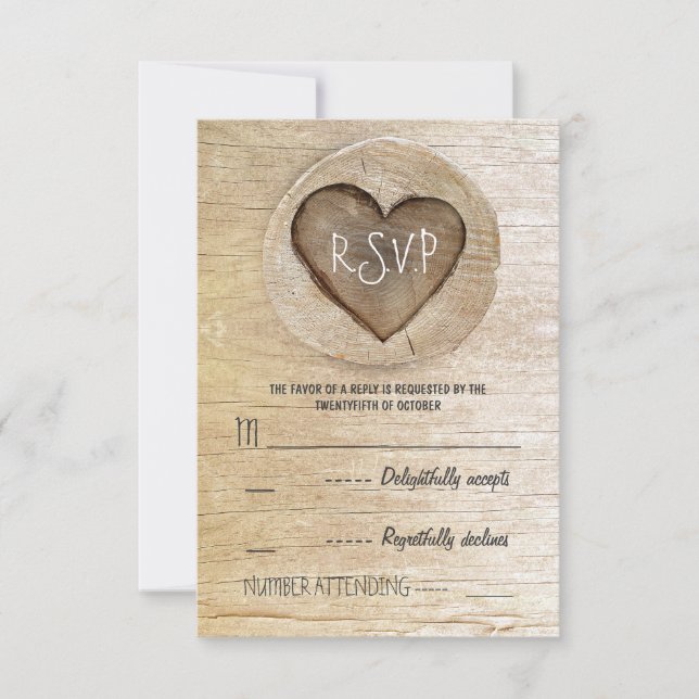 Rustikale Landholzherz-Hochzeit RSVP-Karten RSVP Karte (Vorderseite)