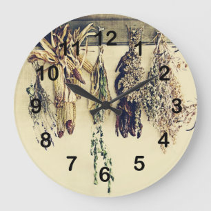 rustikale Landküche - getrocknete Kräuter Große Wanduhr