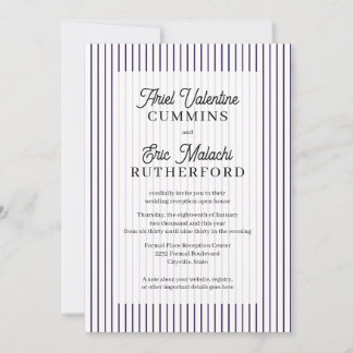 Rustikale ländliche violette Pinstripe Paar-Gastge Einladung