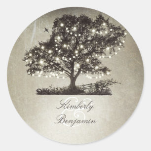 Rustikale Landschaft Bäume und Lichter Hochzeit Runder Aufkleber