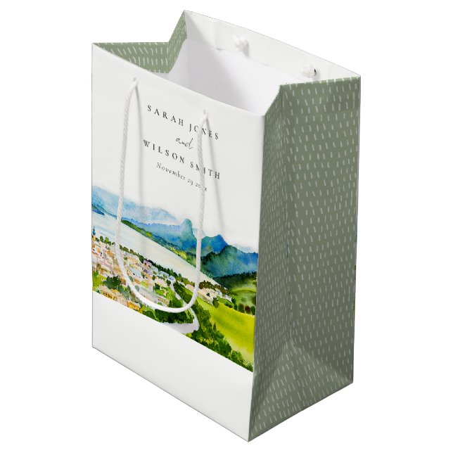Rustikale Landschaft Seebad Landschaft Hochzeit Mittlere Geschenktüte (Vorderseite Schrägansicht)