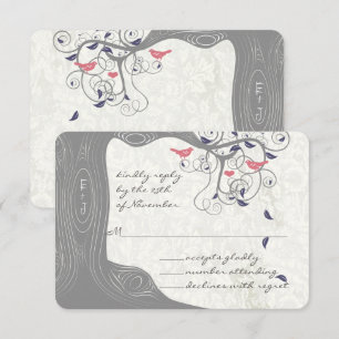 Rustikale Landschick Bäume Swirl Love Birds Hochze RSVP Karte