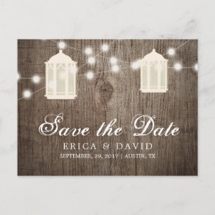 Rustikale Lanterns & Lights Barnholz Save the Date Ankündigungspostkarte