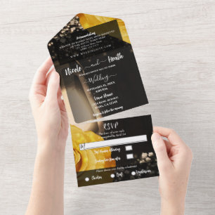 Rustikale Laterne & Gelbe Rosen Hochzeit + UAWG All In One Einladung