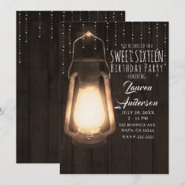 Rustikale Laterne & Lights Brown Wood Sweet 16 Par Einladung