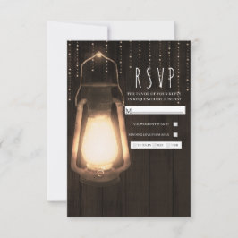 Rustikale Laterne & Lights Brown Wood Wedding RSVP Karte