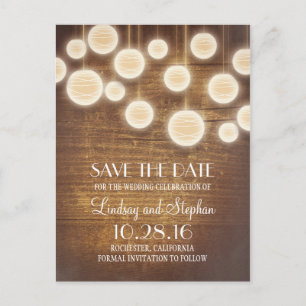 rustikale Laternen aus Holz Save the Date Postkart Ankündigungspostkarte