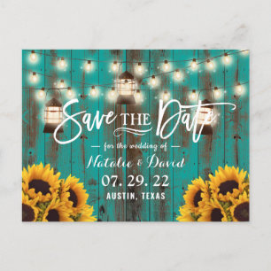 Rustikale Laternen und Sonnenblumen Save the Date  Ankündigungspostkarte