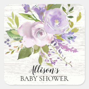 Rustikale Lavendel Blume Kinderdusche Umschlag Auf Quadratischer Aufkleber