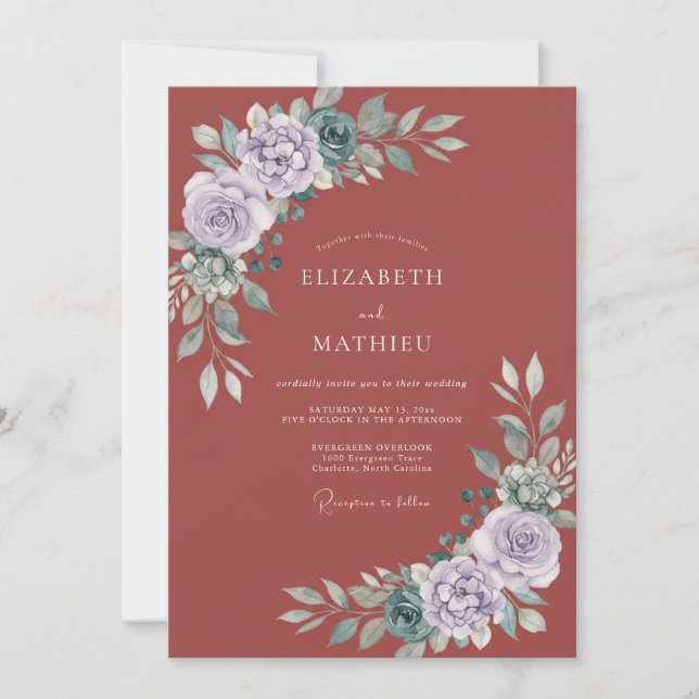 Rustikale Lavendel-Blumenhochzeit Einladung (Vorderseite)
