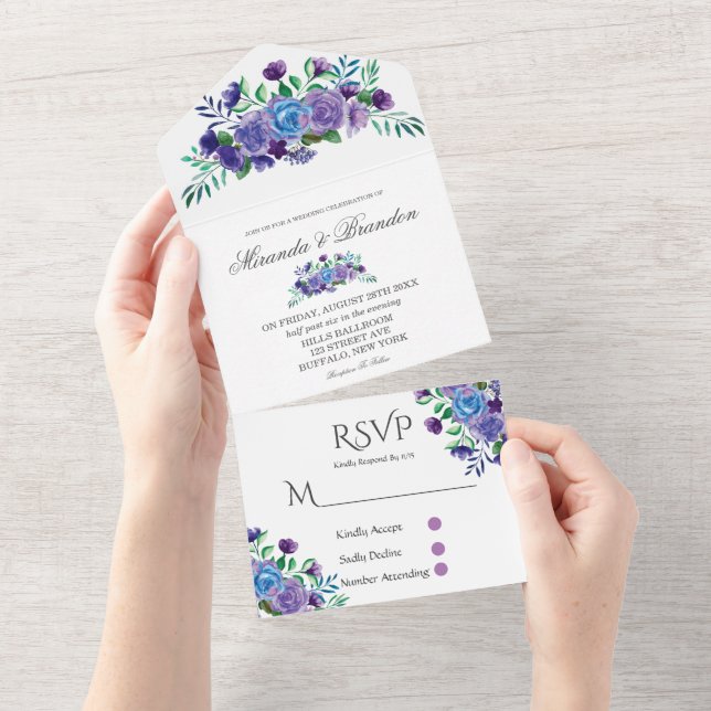 Rustikale Lavendel-Hochzeit All In One Einladung (Abreißen)