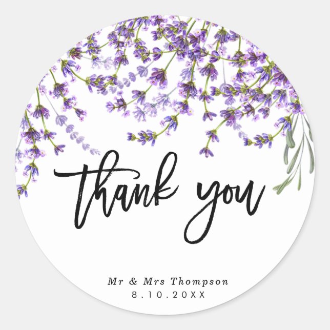 Rustikale Lavendel Hochzeit danke Ihnen Aufkleber (Vorderseite)