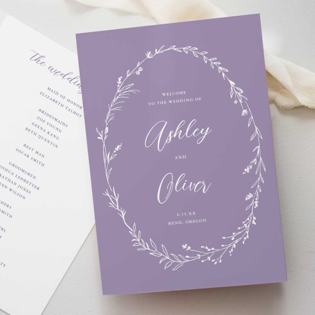 Rustikale Lavendel Lila Wildblume Wreath Wedding Programm (Von Creator hochgeladen)