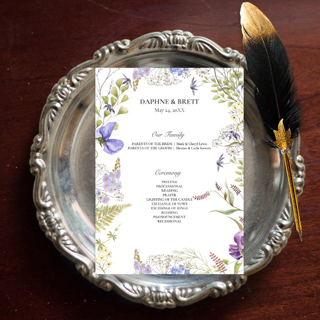 Rustikale Lavendel & Sage Wildblumen Weiße Hochzei Programm (Rustic Lavender & Sage Wildflowers White Wedding Program)