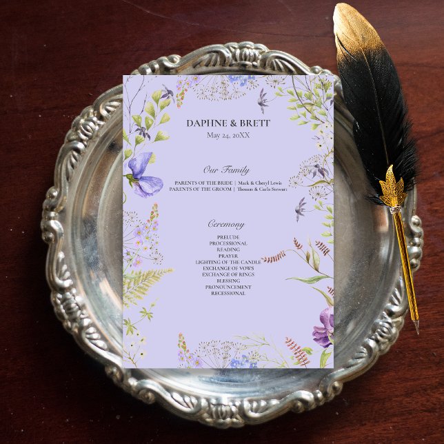 Rustikale Lavendel-Salbei-Wildblumen Lavendel-Hoch Programm (Rustic Lavender & Sage Wildflowers Lavender Wedding Program)