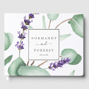 Rustikale Lavendel und Eukalyptus Wedding Gästebuch