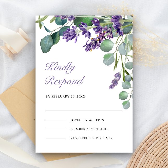 Rustikale Lavendel und Eukalyptus Wedding RSVP Karte (Von Creator hochgeladen)