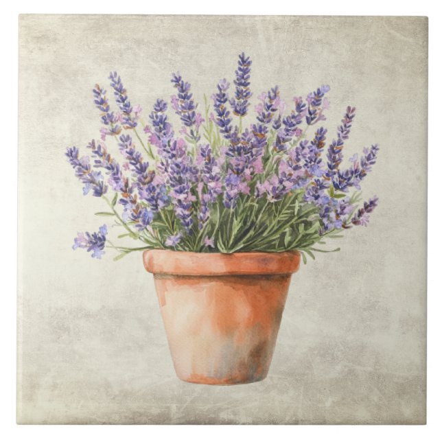 Rustikale Lavendel-Wasserfarbe  Fliese (Vorderseite)