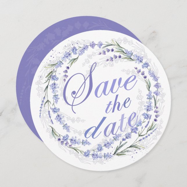 Rustikale Lavendel-Wreath-Hochzeit retten das Datu Save The Date (Vorne/Hinten)
