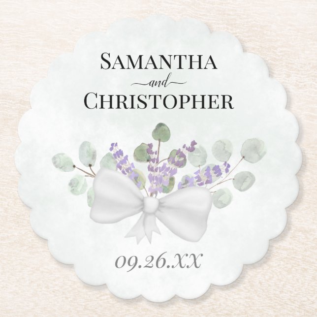 Rustikale Lavender & Eucalyptus Bouquet Wedding Untersetzer (Vorderseite)
