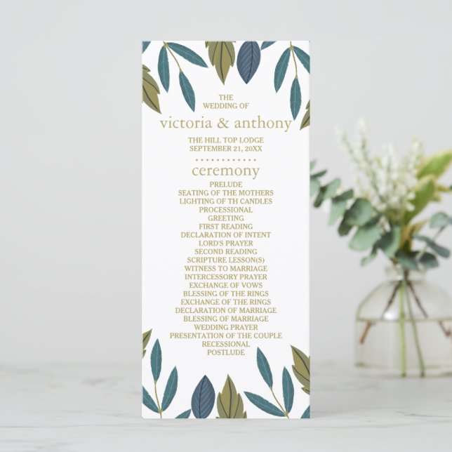Rustikale Leaf-Blumenhochzeit Programm (Stehend Vorderseite)