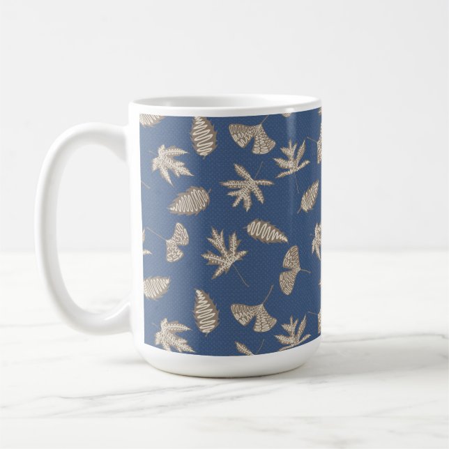 Rustikale Leaf-Silhouetten, Denim Blue, Khaki, Cre Kaffeetasse (Links)