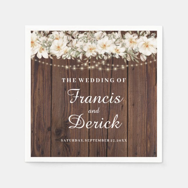 Rustikale Leaf-String-Lichter Hochzeit Serviette (Vorderseite)