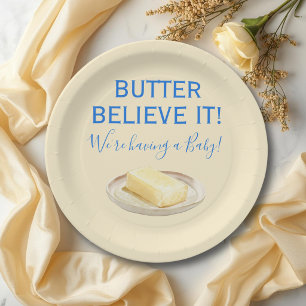 Rustikale Lebensmittel Butter Gelb Blau Baby-Party Pappteller