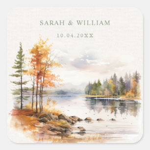 Rustikale Leinen und Fallsee Hochzeitsticker Quadratischer Aufkleber