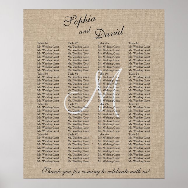 Rustikale Leinwand für die Hochzeit von Monogramm Poster (Vorne)