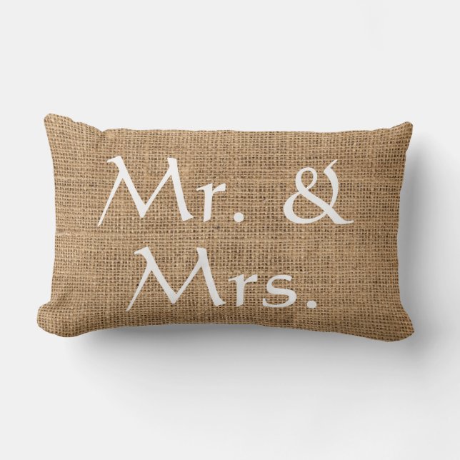 Rustikale Leinwand Herrn und Frau Wedding Lendenkissen (Vorderseite)