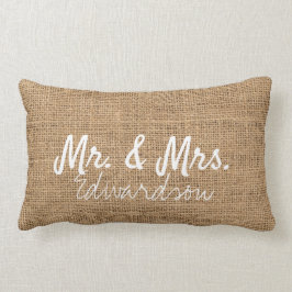 Rustikale Leinwand Herrn und Frau Wedding mit Lendenkissen