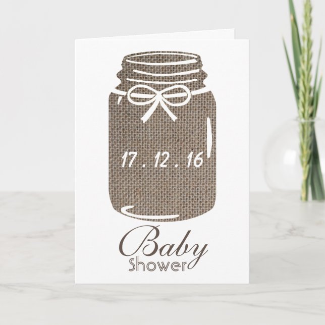 Rustikale Leinwand-Weckglas-Babyparty-Einladung Einladung (Vorderseite)