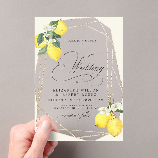 Rustikale Lemon Citrus Boho Sommerhochzeit Acryleinladungen (Insitu (Handheld))