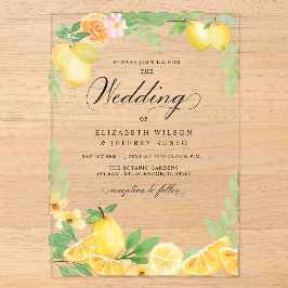 Rustikale Lemon Citrus Boho Sommerhochzeit Acryleinladungen