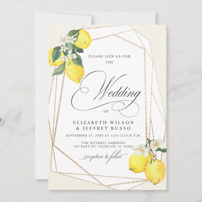 Rustikale Lemon Citrus Boho Sommerhochzeit Einladung (Vorderseite)
