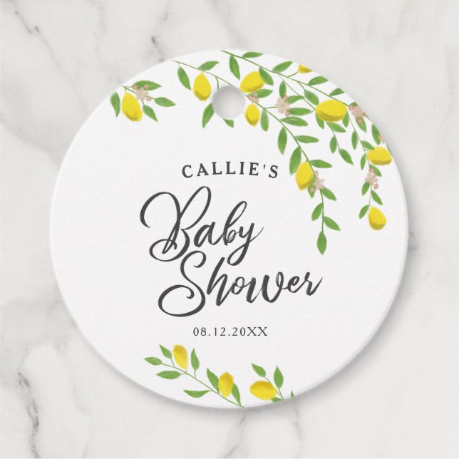Rustikale Lemon Summer Baby Dusche Geschenkanhänger (Vorderseite)