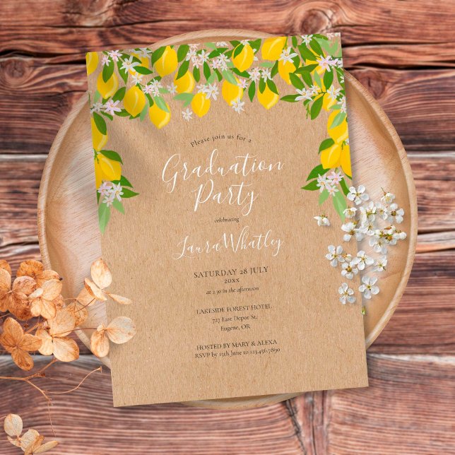 Rustikale Lemons Blossom Greenery Graduation Party Einladung (Von Creator hochgeladen)