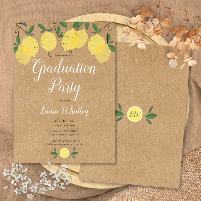 Rustikale Lemons Greenerity Script Graduation Part Einladung (Rustic Lemons Greenery Script Graduation Party Invitation)