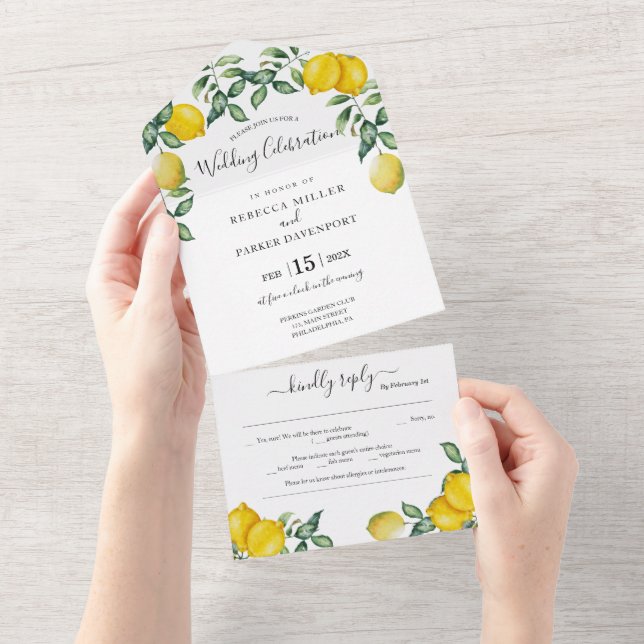 Rustikale Lemons Hochzeitseinladung in einem All In One Einladung (Abreißen)