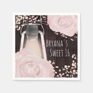 Rustikale Leuchtlaterne Babyrosa Rosen Sweet 16 Serviette