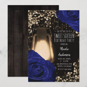 Rustikale Leuchtlaterne Navy Rosen Hochzeit Sweet Einladung