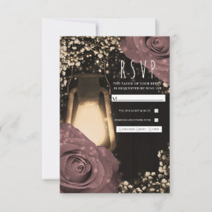 Rustikale Leuchtlaterne Staubrosa Rosen Hochzeits- RSVP Karte
