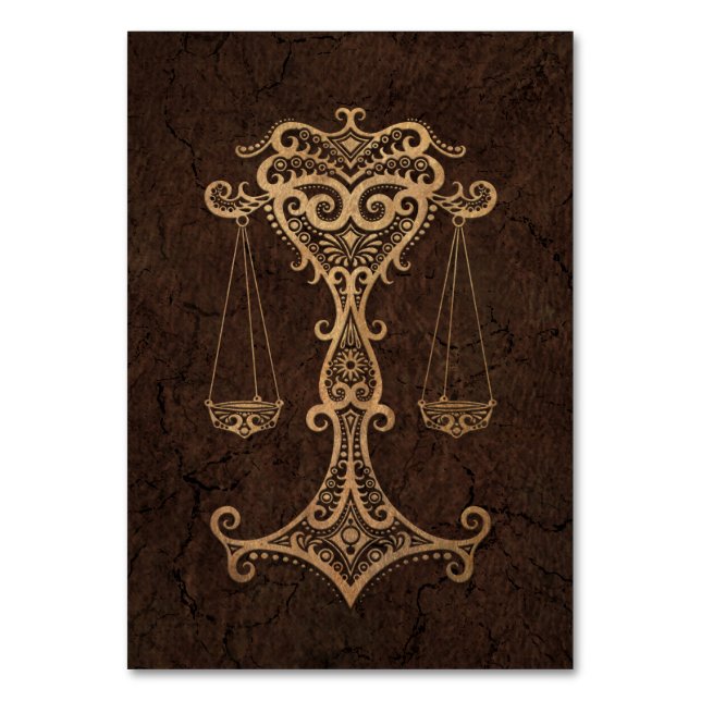 Rustikale Libra Zodiac-Zeichen auf Stone-Effekt Tischnummer (Vorderseite)